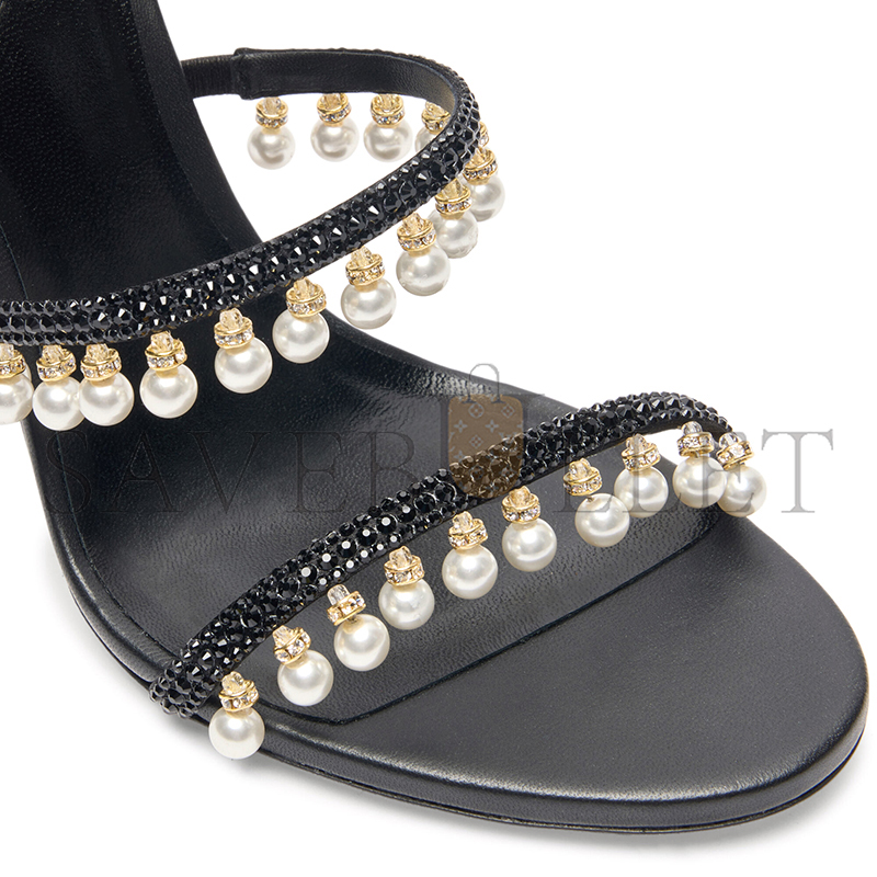 RENÉ CAOVILLA CHANDELIER BLACK SANDAL WITH PEARLS 105 C12380